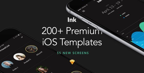 Ink: Ultimate UI Kit of 200+ iOS Templates for Sketch