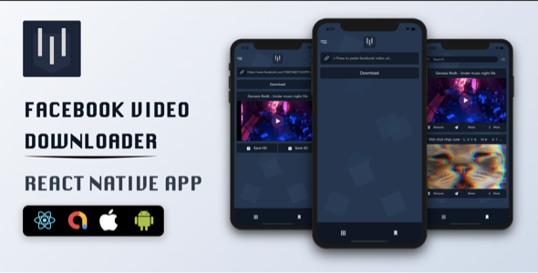 Facebook Video Downloader - React Native App React native Books, Courses &amp; Learning Mobile App template