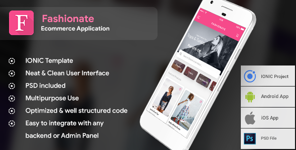 Fashion Ecommerce Android App + Fashion Ecommerce iOS App Template (HTML + CSS IONIC 3) | Fashionate icon