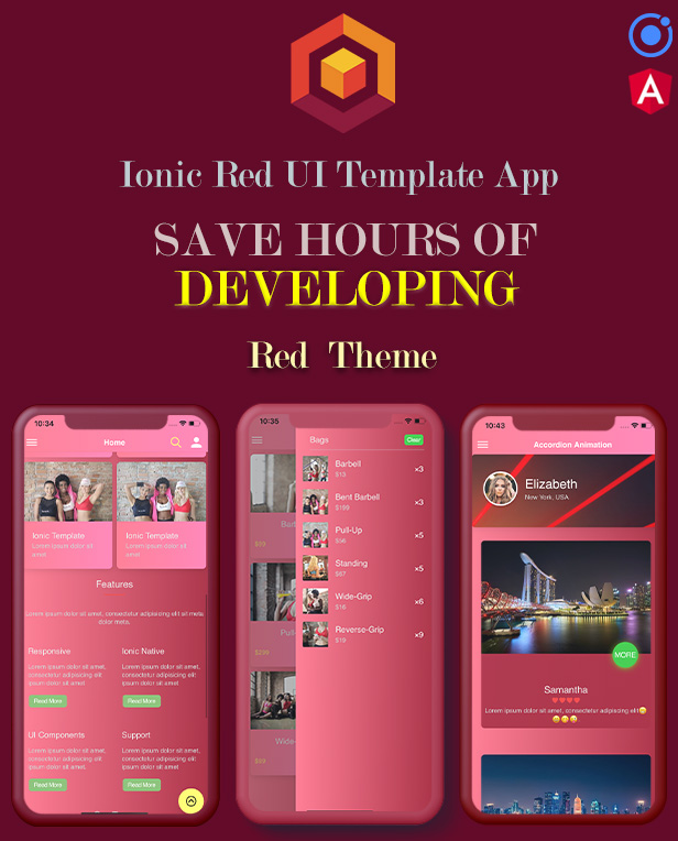 Ionic 5 / Angular 8 Red UI Theme / Template App | Starter App