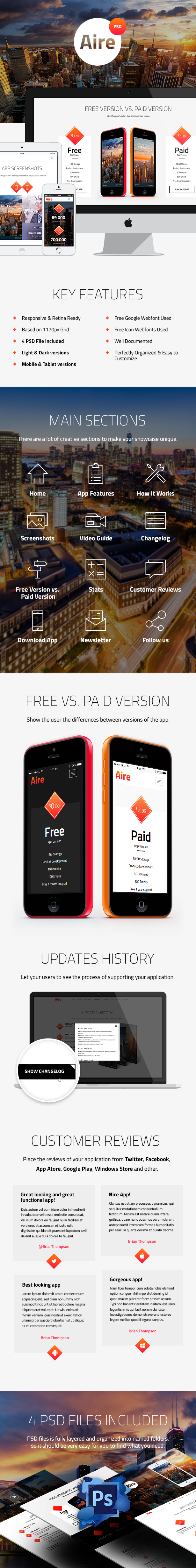 Aire - App Landing Page PSD Template - 3