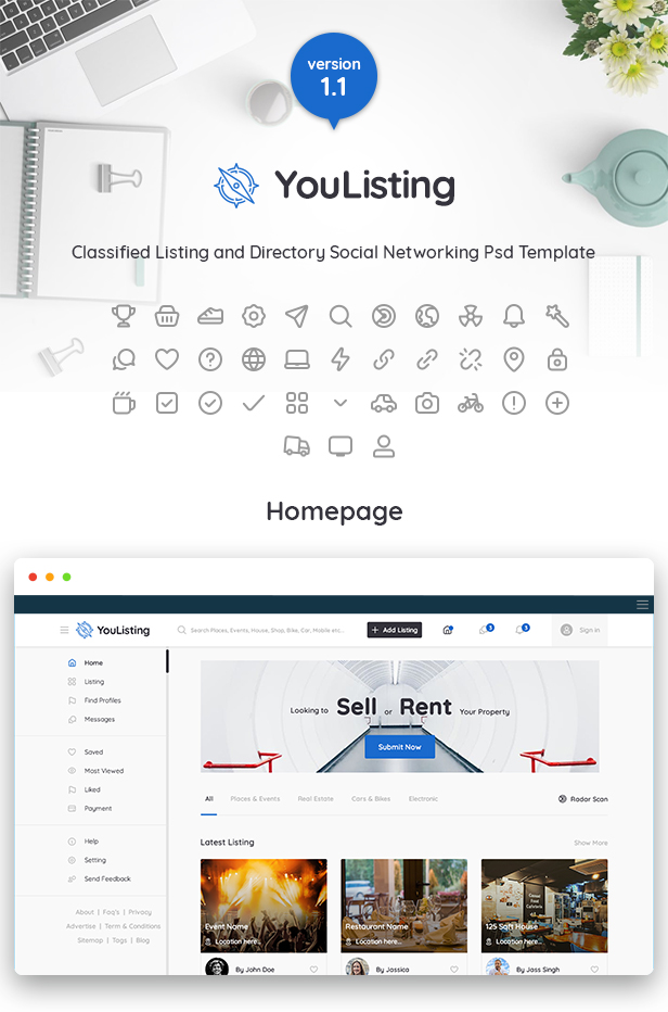 YouListing - Classified Listing and Directory Social Networking PSD Template - 1