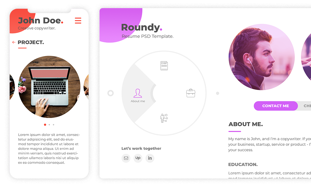 Roundy - Personal Resume / CV / Vcard PSD Template - 1