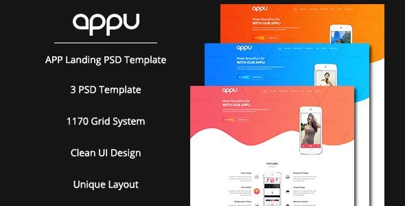 Appu App Landing PSD Template  Multipurpose Design App template