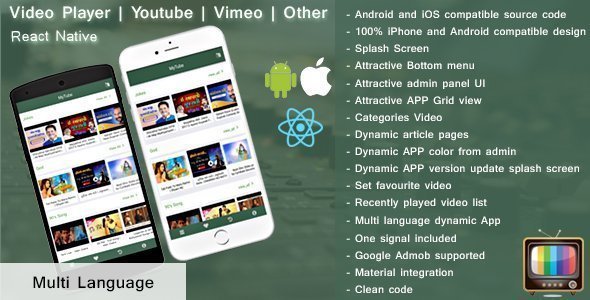 Android TV | Video player | Live TV | React Native React native  Mobile App template