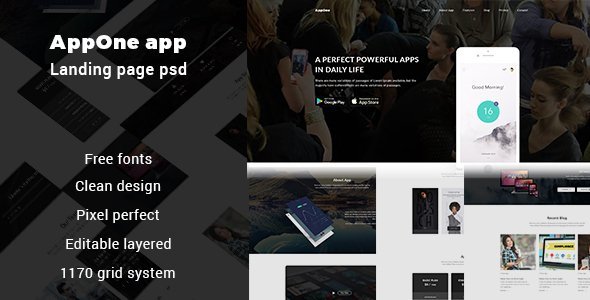 AppOne app Landing page PSD Template icon