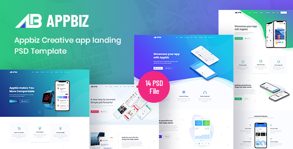 Appbiz- Creative app landing PSD Template  Ecommerce Design App template