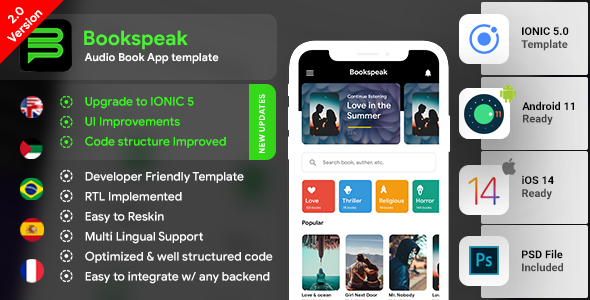 Audio Book Android App + Audio Book iOS App Template| Audio Books App| Bookspeak| IONIC 5 icon