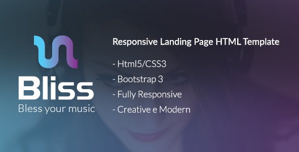 Bliss - Bootstrap Landing Page HTML Template  Music &amp; Video streaming Design Uikit