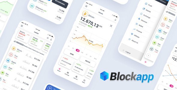 BlockApp - Crypto Currency Mobile App PSD Template  Crypto &amp; Blockchain Design 