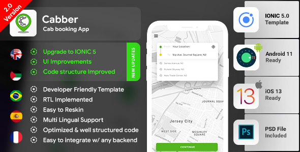 Cab Booking Android App Template + Cab booking iOS App Template Rider+Driver HTML+CSS Ionic 5 Cabber icon