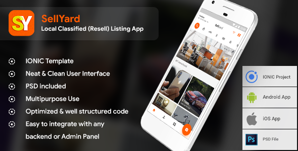 Classifieds Re-seller Android App + Classified iOS App Template | HTML + Css IONIC 3 | Sellyard Ionic  Mobile App template