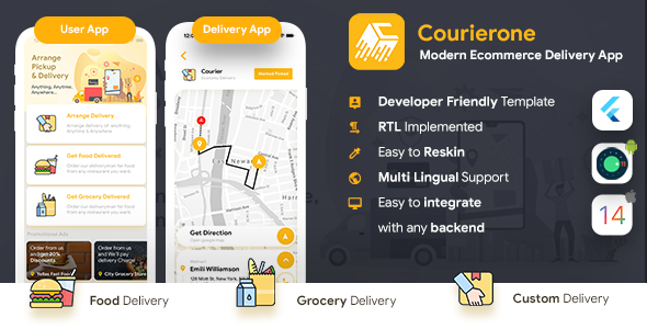 Courier Delivery App| Custom Courier App| User App + Delivery App| Flutter Template| Courierone| icon