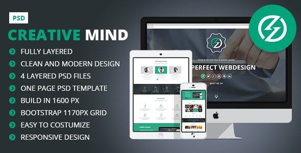 Creative Mind - Creative One Page PSD Template  Multipurpose Design 