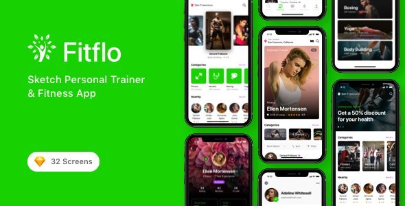 Fitflo - Sketch Personal Trainer & Fitness App  Sport &amp; Fitness Design Uikit