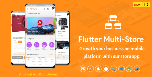 Flutter Multi-Store ( Ecommerce Mobile App for iOS & Android with same backend ) 1.5 Flutter Ecommerce Mobile App template
