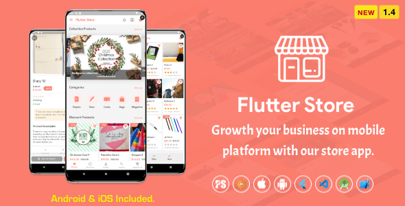 Flutter Store ( Ecommerce Mobile App for iOS & Android with same backend ) 1.4 Flutter Ecommerce Mobile App template