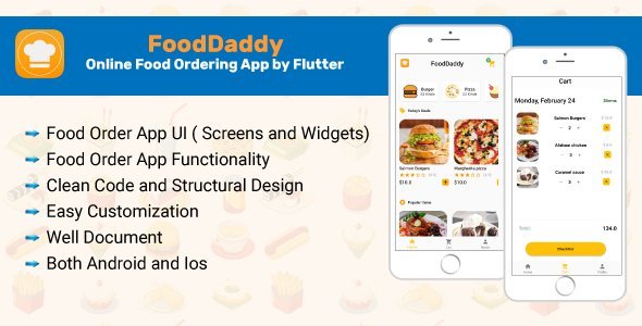 FoodDaddy-Online Food Ordering App By Flutter Flutter Food &amp; Goods Delivery Mobile App template