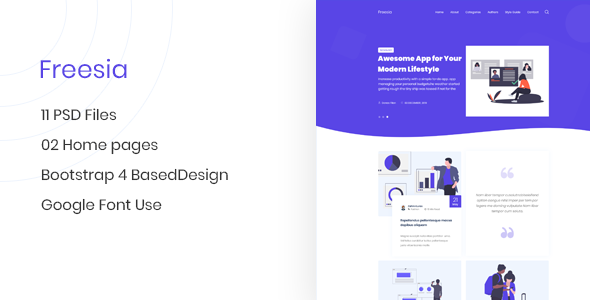Freesia - Creative App Landing Page & Blog PSD Template   Design App template