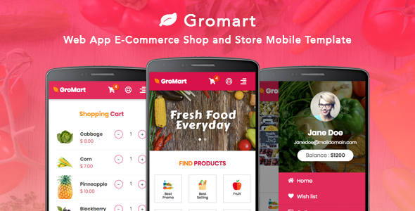 GroMart - Web App E-Commerce Shop and Store Mobile Template  Ecommerce Design Uikit