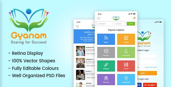 Gyanam - PSD Teacher & Tutor App  Books, Courses &amp; Learning Design Uikit