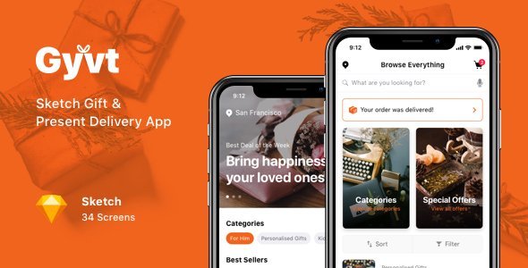 Gyvt - Sketch Gift & Present Delivery App  Ecommerce Design Uikit