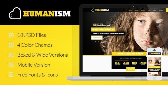Humanism - Charity, Nonprofit PSD Theme  Multipurpose Design 