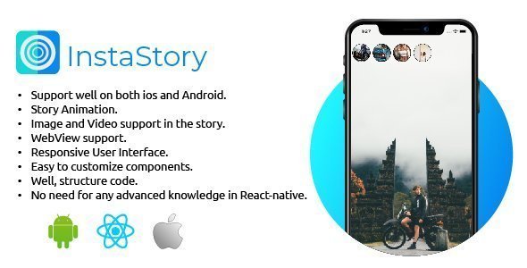 InstaStory - ReactNative Instagram Story React native  Mobile App template