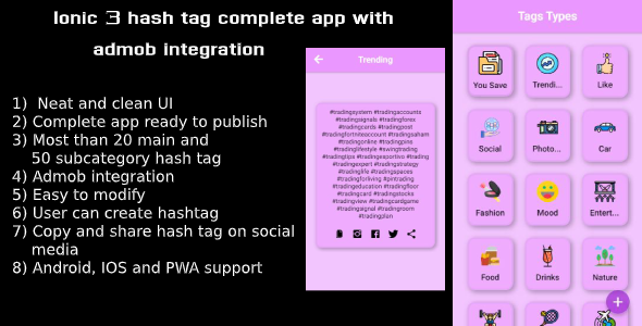 Ionic 3 hash tag complete app with ad mob integration(Android - IOS) icon