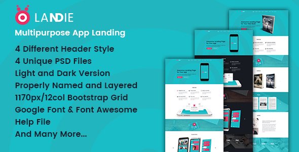Landie Multipurpose App Landing PSD Template