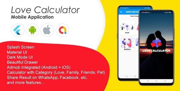 Love Calculator (Android + iOS) App Flutter  Mobile App template