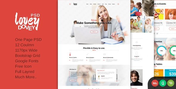 Lovey Dovey One Page PSD Template icon