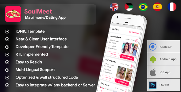 Matrimony Android App + Matrimony iOS App Template| Match Making App| IONIC 3 | SoulMeet Ionic Social &amp; Dating Mobile App template