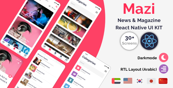 Mazi – News & Magazine for React Native mobile template