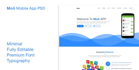 Moti App PSD Landing Page PSD Template   Design App template