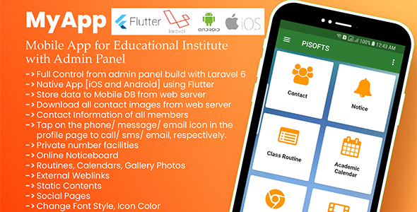 MyApp - Mobile App for Educational Institute with Admin Panel Flutter  Mobile App template