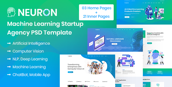 Neuron - Machine Learning & AI Startups PSD Template  Chat &amp; Messaging Design App template