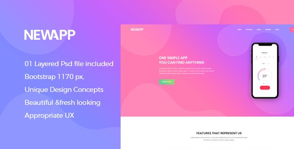 NewApp - Creative App Landing PSD Template