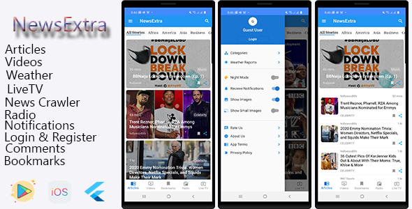NewExtra Flutter App For Android & IOS Flutter News &amp; Blogging Mobile App template