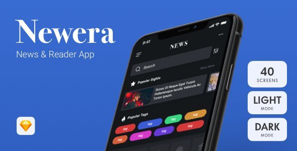 Newera - News App Sketch Template  News &amp; Blogging Design Uikit