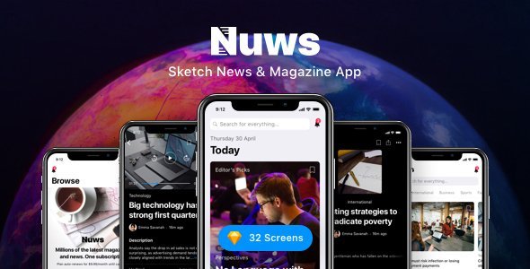 Nuws - Sketch News & Magazine App  News &amp; Blogging Design Uikit