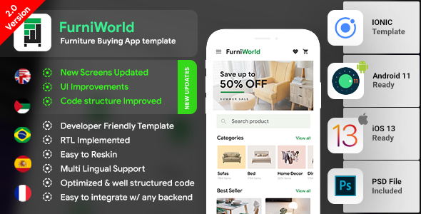 Online Furniture Android App+ Furniture Selling iOS App Template|IONIC 3| FurniWorld