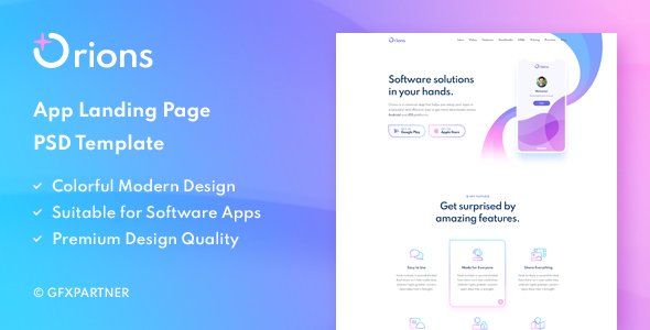Orions – App Landing Page PSD Template