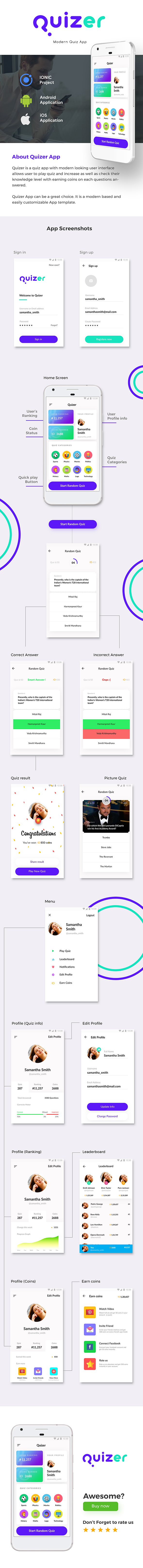 Quiz Android App Template + Quiz iOS App Template (HTML+CSS files IONIC 3) | Quizer - 2