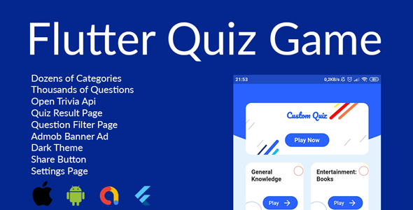 Quiz Flutter App(Android&IOS) Flutter Game Mobile App template