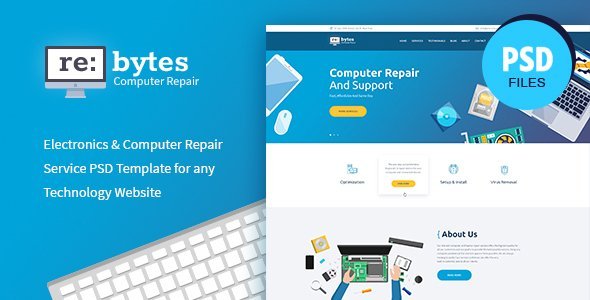 Rebytes | Electronics & Computer Repair Service PSD Template  Travel Booking &amp; Rent Design 