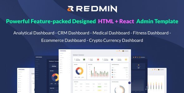 Redmin - React+HTML+Dark Version Admin Template  Crypto &amp; Blockchain Design Dashboard