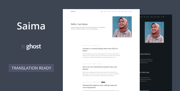 Saima - Ghost Theme for Personal or Professional Blog  News &amp; Blogging Design 
