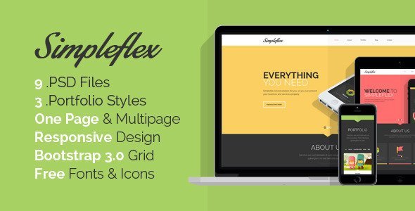 Simpleflex - OnePage & MultiPage Flat PSD template  News &amp; Blogging Design 