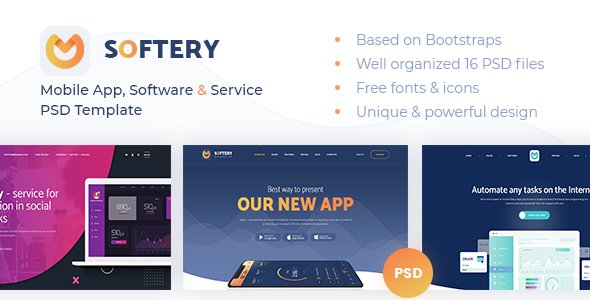 Softery - Mobile App, Software & Service PSD Template icon